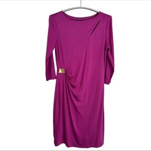 Kris Jenner Kollection Long Sleeve Magenta Midi Dress with Gold Accent Size S